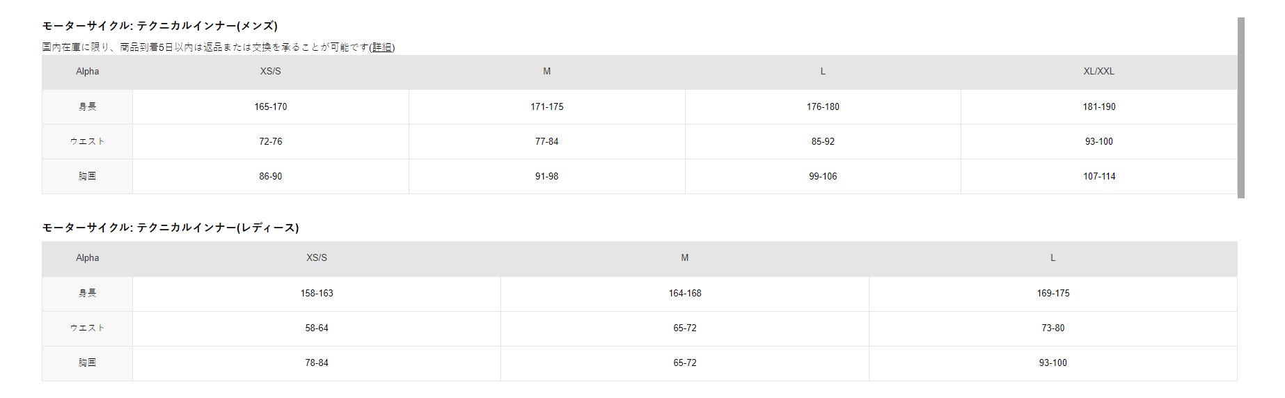 ダイネーゼ ツナギ サイズ46 サイズ表まとめ | ダイネーゼウェア